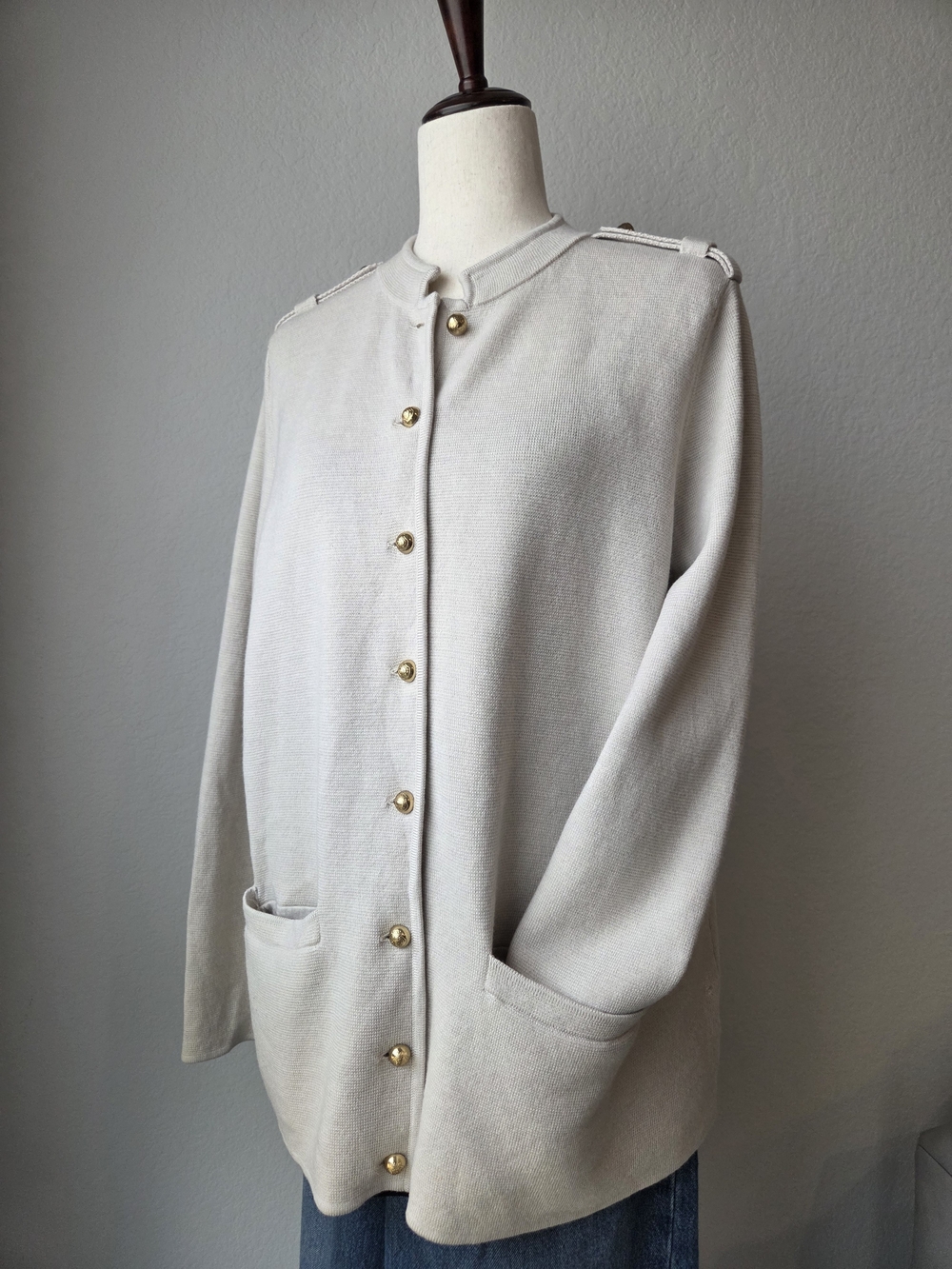 Talbots Woman Merino Wool Sweater Jacket Coat Blazer Quiet Luxury Cream 2x Gold